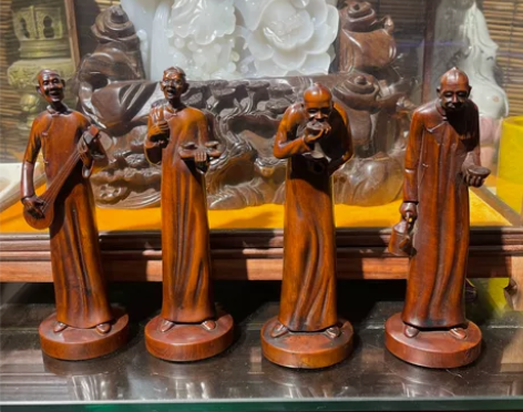 黄杨木茶馆“苏州评弹”桌案摆件 其一高约1...