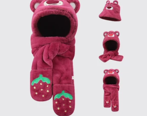 毛绒帽 渔夫帽盆帽可爱草莓熊联名款子女帽子...