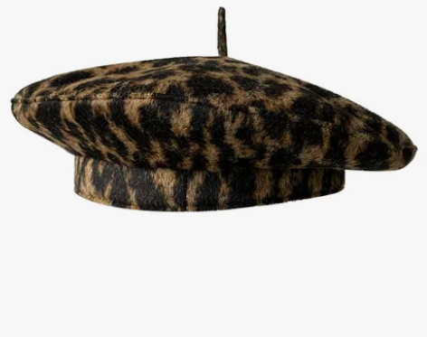 秋冬保暖贝雷帽女时尚豹纹图案飞碟帽休闲百搭...