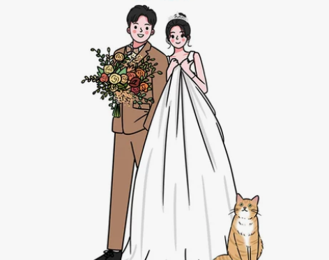 手绘头像Q版情侣婚礼婚纱照定制卡通人物人形...