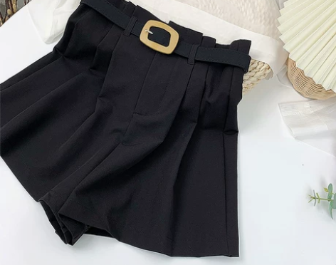 花苞高腰港味冰丝西装阔腿短裤女夏宽松显瘦百...