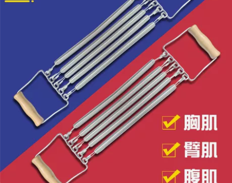 拉力器 拉力器扩胸器明凌木柄弹簧男家用健身...