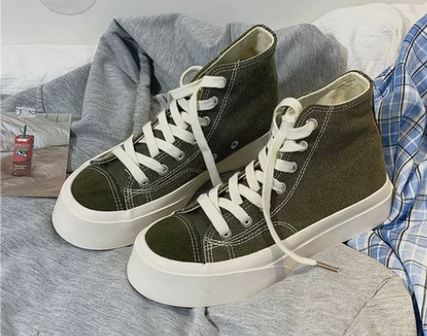 2022秋季帆布厚底高帮帆布鞋女蓝色学生增...