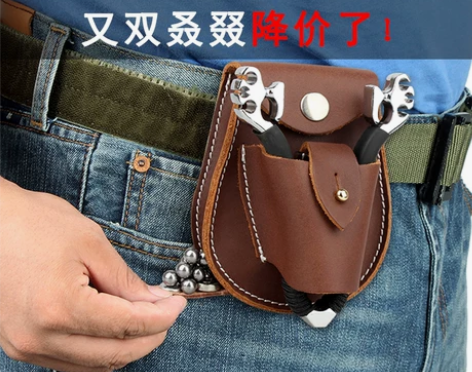 户外牛皮钢珠弹弓包 扁皮弹弓包 98K锁凤...