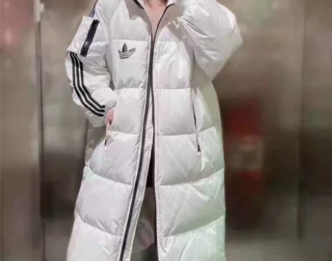 Adidas 三叶草中长款白鸭绒羽绒服外套...