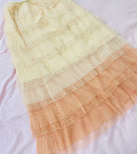 文艺复古渐变纱纱蛋糕裙仙女炒鸡柔软半身裙 ...