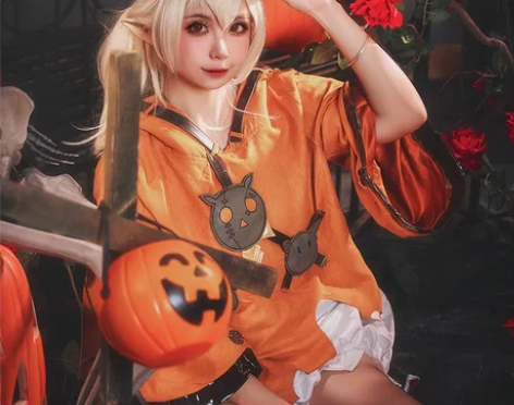 出悠窝窝家原神可莉万圣节同人皮肤cos服，...