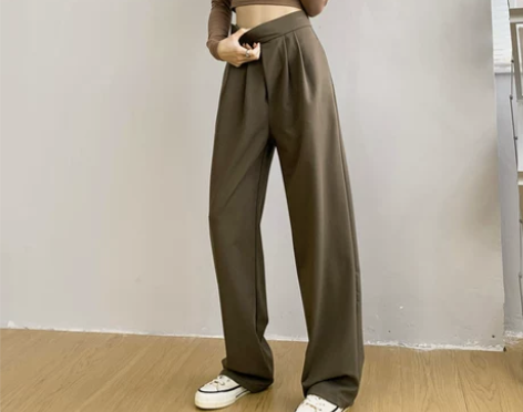 卡其色阔腿裤女秋季2021新款宽松显瘦拖地...