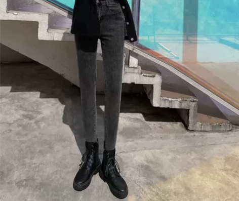 高腰弹力牛仔裤女2022新款显高显瘦铅笔裤...