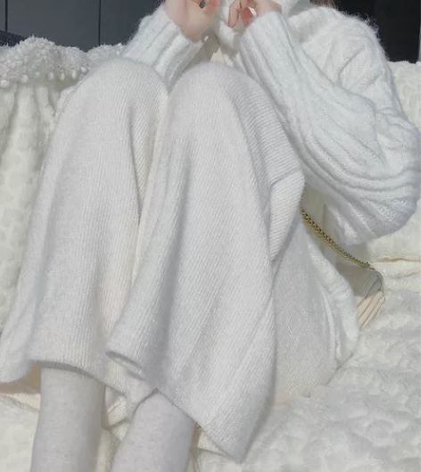 【出/换】针织阔腿裤女秋冬加厚水貂毛直筒裤...