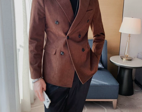 全新，灯芯绒西装 新款秋季男士轻熟商务双排...