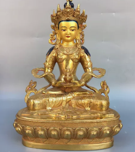 早年农村淘来藏区回流纯铜鎏金长寿佛佛像,工...