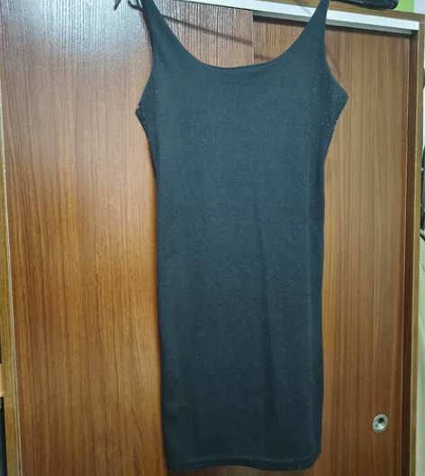 女士长款针织吊带背心，纯黑色，肩带可调节，...