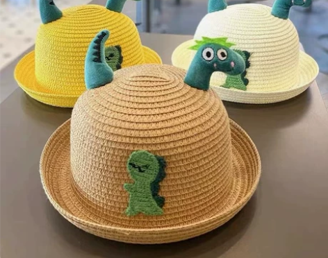 儿童草帽 男童防晒帽 恐龙 夏季 女童...