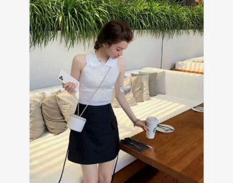 韩版飘带A字裙，纯棉藏蓝色，全新一次未穿，...