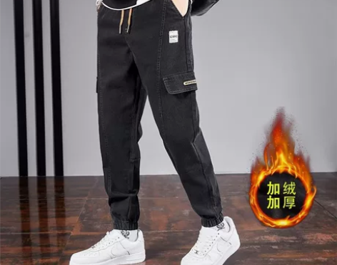 工装裤男士秋冬款宽松束脚多口袋男裤潮牌运动...