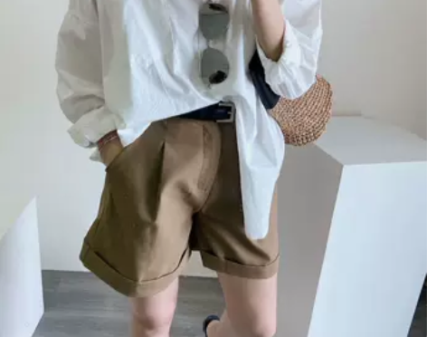 UMI米米小姐22夏季韩版休闲高腰A字短裤...