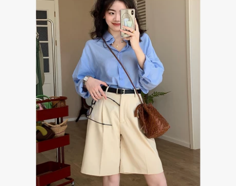 许大晴 气质通勤西装短裤女夏季宽松休闲高腰...