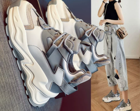 真皮内增高老爹鞋女2022年春秋新款透气运...