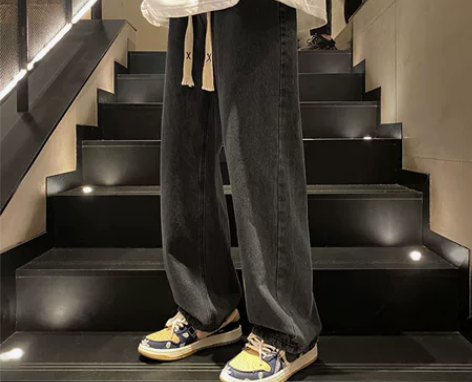 时尚复古牛仔裤男秋冬季直筒宽松潮牌阔腿美式...