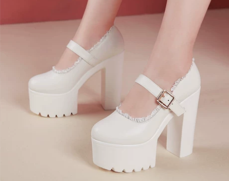 恨天高15CM圆头走秀超高跟鞋女厚底防水台...