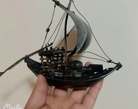 欧洲回流金工老银帆船模型，一帆风顺摆件。3...