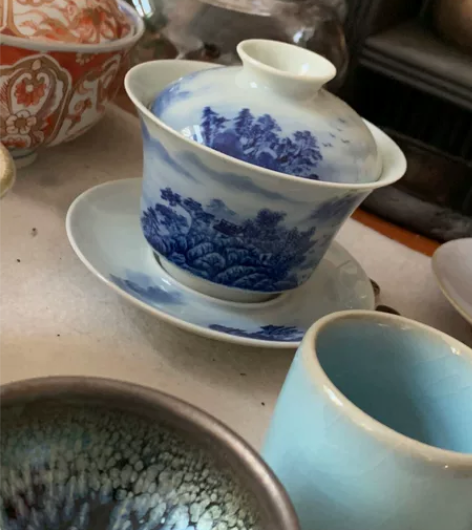 一线堂口 百年老字号衿艺堂青花山水盖碗有山...