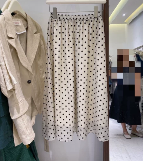 韩版夏装新款中长款植绒波点半身裙女2021...