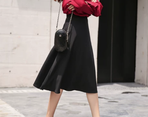 【狂欢价】半身小黑裙女百搭A字过膝中长裙高...