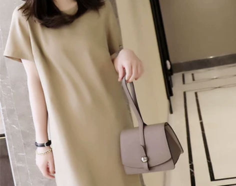 短袖天丝连衣裙女夏极简风舒适气质宽松遮肉显...