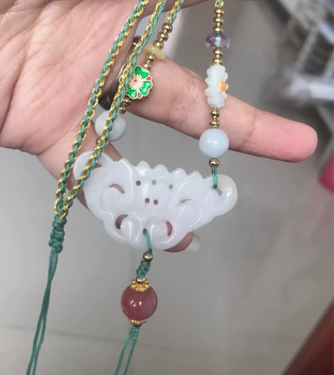 天然翡翠设计款项链毛衣链 金色配件不保色，...