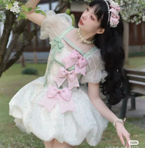 薄荷猫花苞裙TinyAlice粉绿可分期可...