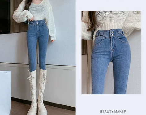 高腰牛仔裤女春装2022年新款修身显瘦百搭...