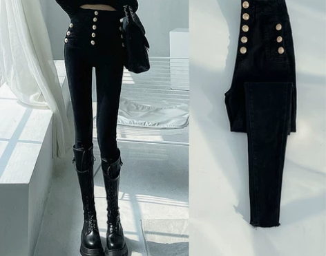 超高腰小脚牛仔裤女2022年夏季新款黑色加...