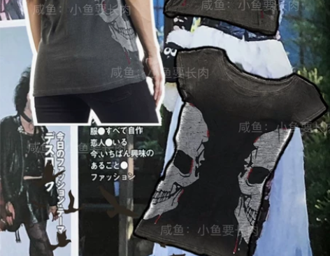 摇滚骷髅女款圆领短袖T恤暗黑水洗两面穿恶魔...