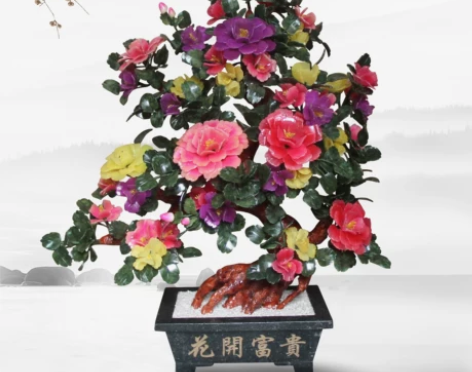 天然玉石盘景牡丹花客厅家居饰品玉器工艺品别...