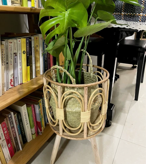 北欧风藤编花盆架客厅阳台植物竹编花篮装饰绿...