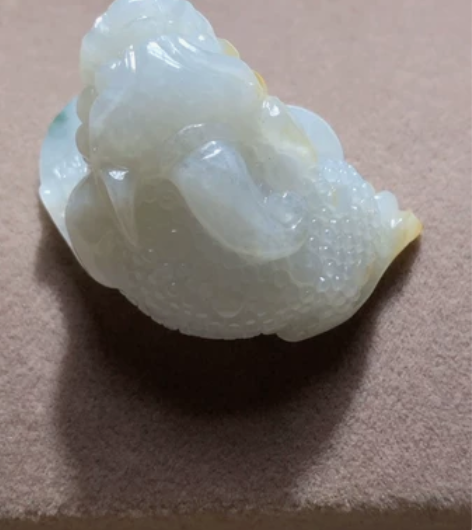 翡翠A货玉雕文玩 冰糯种飘花飘黄翡 招财三...