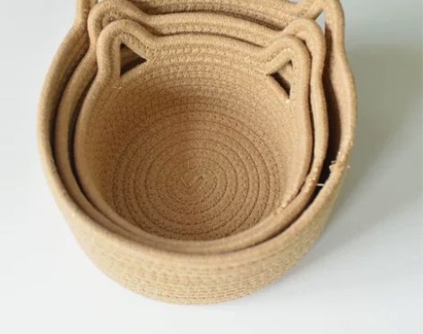 收纳筐批发棉线篮编织筐藤编猫耳圆形网红收纳...