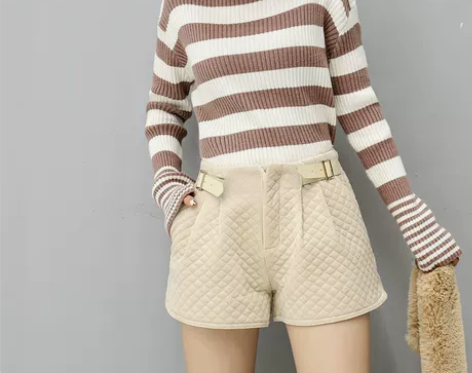 欧洲站显瘦高腰加厚丝绒短裤女秋冬季 S码，...