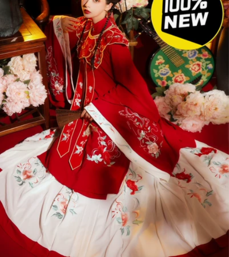 玉术原创汉服女花嫁明制汉服长衫齐腰斜襟云肩...