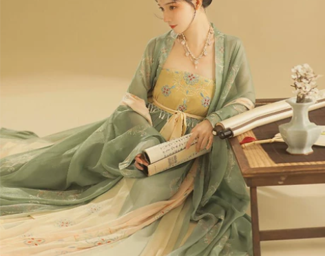 桔屿原创【簪花】唐制诃子裙汉服女大袖衫印花...