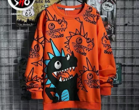 2021春秋季新款圆领卫衣男恐龙印花学生i...