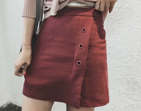 全新复古铁锈红修身显瘦A字裙 腰围68cm...