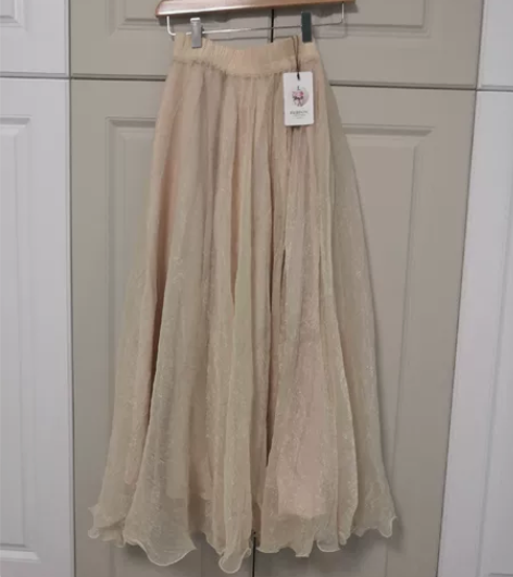 FASHION温柔金丝双层雪纺大摆裙仙女飘...