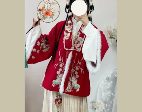清宫辞原创汉服女拟山河明制立领加绒披袄交领...
