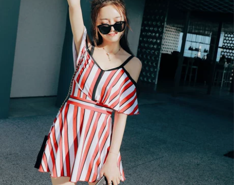 亦美珊韩国泳衣女士连体裙式性感遮肚显瘦保守...
