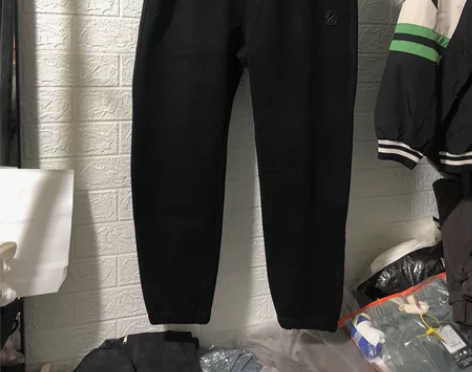 精品广货男士黑色华夫格秋冬厚款束脚休闲裤特...