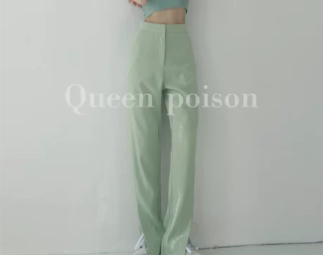 重磅推荐前开叉西装裤女春高腰垂感直筒阔腿裤...