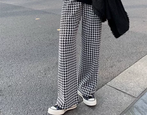小众设计感千鸟格子高腰宽松垂感阔腿裤夏季薄...